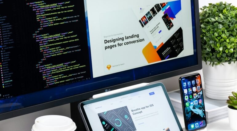 UI UX designer reviewing website wireframes